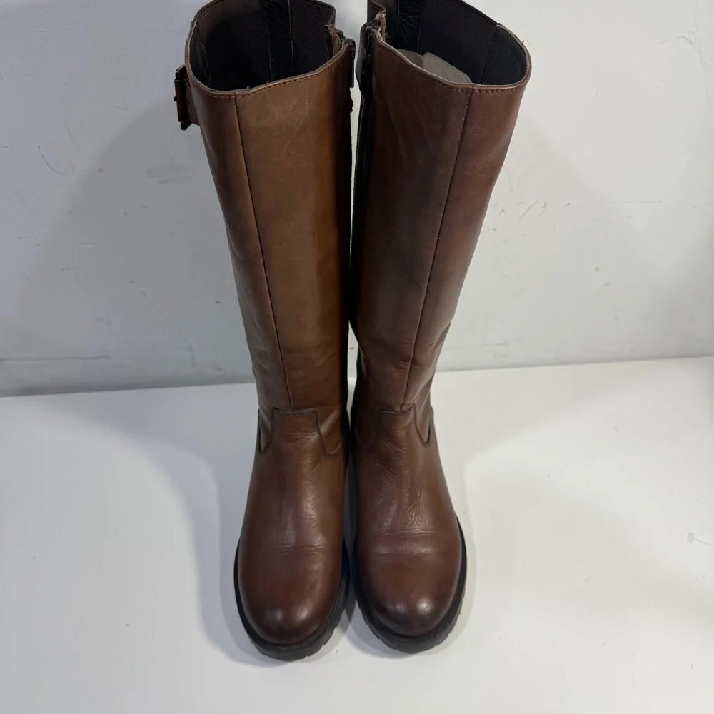 Dune London Knee High Tall Brown Zip Leather Riding Boots Women's Size 39 8 US - Picture 2 of 13